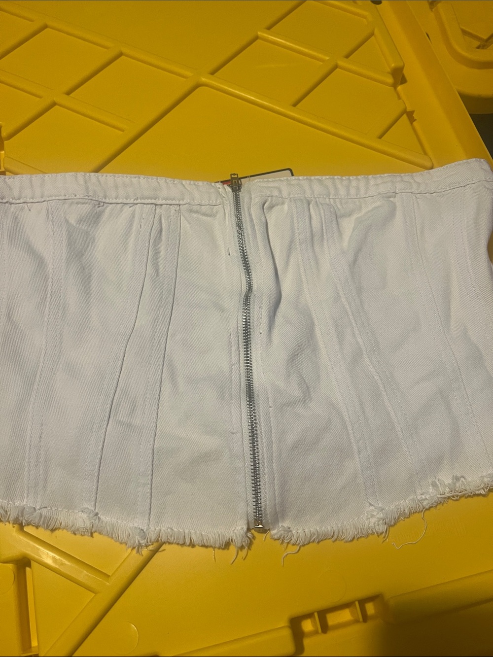 White Denim Corset Tube Top with Front Zipper